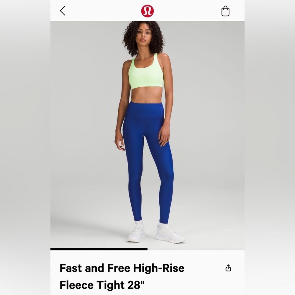 Lululemon Fast and Free 28” legging tight with device pocket size 10 NWOT